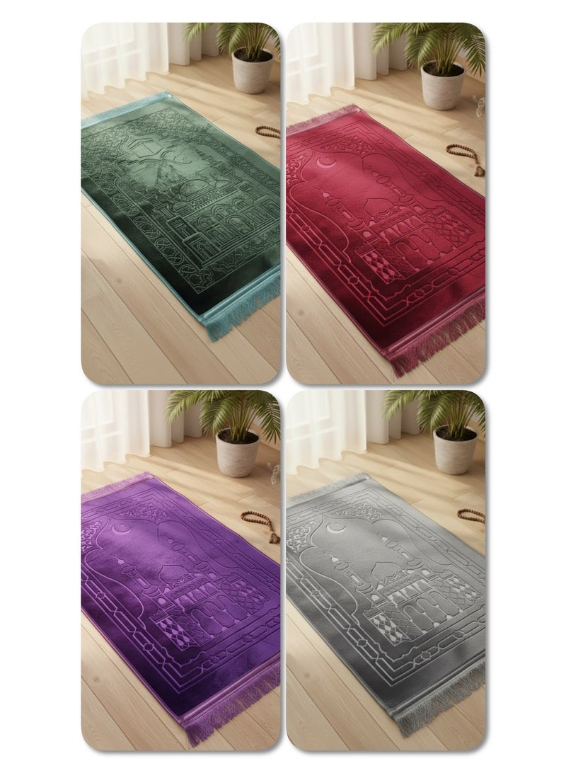 Luxury Prayer Set: Soft Velvet Mat (120x80 cm) 800g Weight with Gift Prayer Beads - Royal Red - Image 5